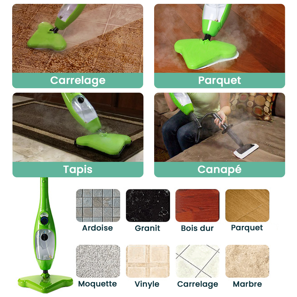 Nettoyeur Vapeur Portable CleanEasy 10-en-1 - Puissance 1050W, Réservoir 350 Ml - Pour Sols, Carrelage, Canapés, Voiture - Sans Produits Chimiques