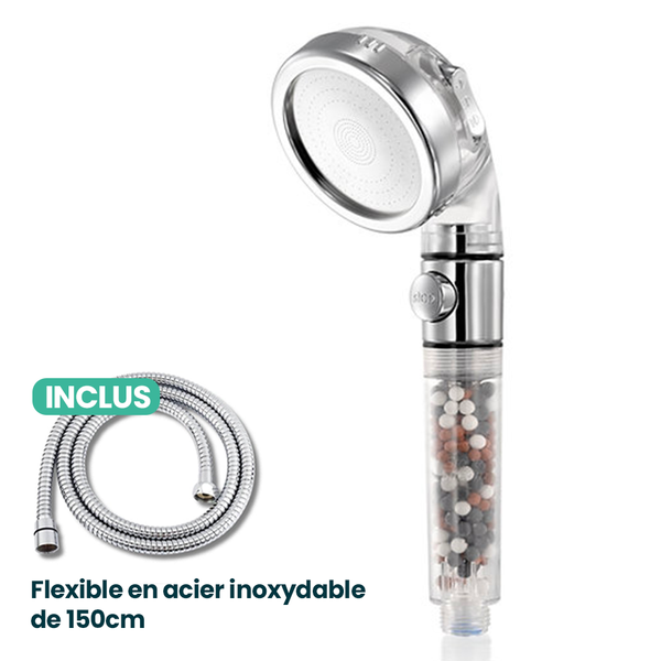 Pommeau De Douche Massant Avec Filtre Anti-calcaire - Haute Pression, élimine Chlore Et Métaux Lourds - Montage Facile, Couleur Or